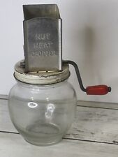 Hazel Atlas Glass Jar Nut Meat Chopper Vintage Primitsve Kitchen Tool | Antique picture