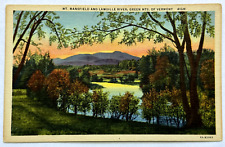 Mt. Mansfield Lamoille River Sunset Sunrise Landscape Vermont VT Linen Postcard picture