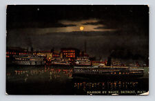 c1914 DB Postcard Detroit MI Michigan Harbor By Night Moonlight picture