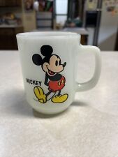 Vintage 1980s Anchor Hocking Oven Proof Mickey Mouse White Milk Glass Coffee Mug picture