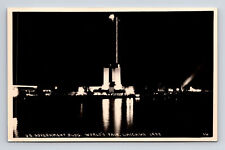 RPPC 1933 Chicago Worlds Fair Night View US Government Building Postcard picture
