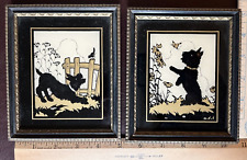 2 Vintage Scotty Dog Framed Prints Enamel On Glass Reliance Product, No Comps picture