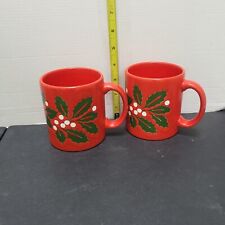 2 VTG Waechtersbach Holly Berries Coffee Mugs Tea Cup Christmas Red West Germany picture