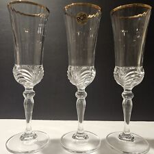  Vintage Royal Crystal Rock Champagne Flutes Made In Italy 8.5 in. Set Of 3 picture