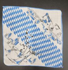 Vintage Children's Handkerchief w/Children Climbing Tree & Playing Blue & White picture