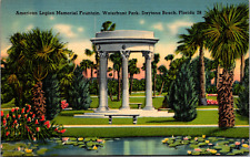 Daytona Beach Florida American Legion Memorial Fountain Vintage Linen Postcard picture