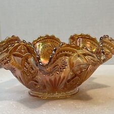 Fenton Ruffled Edge Bowl Art Carnival Glass Marigold ‘Hobstar & Flowers’ Vintage picture