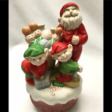 Vintage Santa Claus Music Box with Elves Porcelain Christmas in July Sale picture
