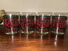 Vintage Houze Season’s Greeting Low Ball Glasses Gold Rim Set Of 4 picture
