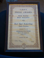 1949 North Carolina Press Award for well known journalist Simmons Fentress picture