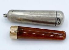 Antique 9ct Gold Amber? Bakelite? Cheroot Holder w/ English Sterling Silver Case picture