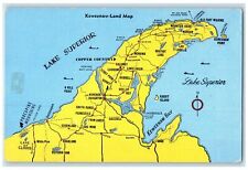 c1940's Keweenaw Land Map Lake Superior Michigan MI Unposted Vintage Postcard picture