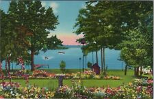Bemis Point New York View Of Lake Chautauqua Boats Gardens Postcard picture