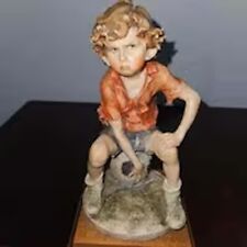 Vintage Guiseppe Armani Capodemonte Boy Sitting On Soccer Ball Figurine - Signed picture
