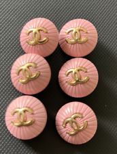 Chanel CC Gold PINK Logo Round Medium 1.8 cm (18mm) BUTTONS Set of 6 RARE picture