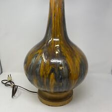 Vintage Mid Century Modern Table Lamp Ceramic Drop Glaze Orange Yellow Blue Grey picture
