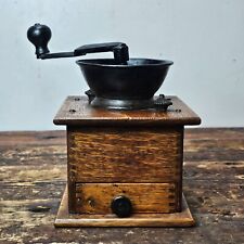 Vintage Primitive Rustic Wood Cast Iron Coffee Grinder with Drawer picture