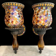 Partylite Global Fusion Mosaic Glass Wall Sconce Candle Holders Set of 2 picture