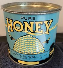 VINTAGE CANADIAN PURE HONEY TIN GLADYS WALLIS APIARY CAMBELLVILLE ONT RR NO 486 picture