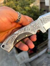 Handmade knife - One Of Kind - Deep Hand Engraved Lady-Tiger Eyes On Handle picture