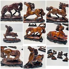 Feng Shui Zodiac Steeds Set of 8 Carved Stone Horses on Bases - Success Luck picture