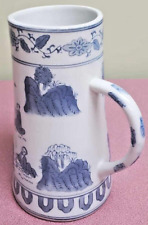 VINTAGE Blue and White Hand-Painted Ceramic Porcelain - Chinese Stein Mug picture