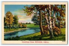 1940 Greetings From Binger Oklahoma OK, River Scene Trees Vintage Postcard picture