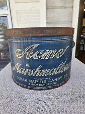 Rare Acme Marshmallow HUGE Tin Back Graphics And Handles Blue Litho Vintage picture