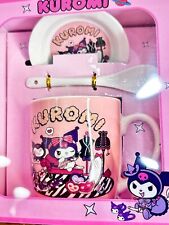 Sanrio Kuromi, Hello Kitty  Coffe Mug Ceramic Cup set plate and spoon, 20 oz.  picture