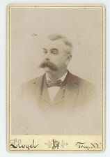 Antique c1880s ID'd Cabinet Card Handsome Man With Amazing Mustache Troy, NY picture