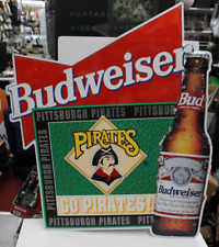 Vintage Large Budweiser Pittsburg Pirates Sport Beer Metal Tin 1991 Sign 34