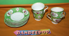 Vintage Occupied Japan Green And Rose Pattern 9 Piece Decorative Cups & Saucers picture