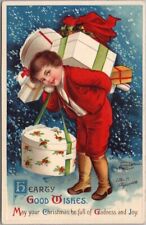 c1910s Artist-Signed CLAPSADDLE Christmas Postcard Little Girl with Lot of Gifts picture