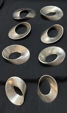 8 Mid Century Modernist Silver Sculptural Napkin Rings Organic Round Brutalist picture