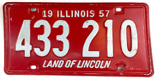Vintage Illinois 1957 Auto License Plate 433 210 Man Cave Wall Decor Collector picture