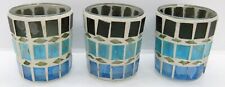 Multi-Colored Glass Mosaic Votive Candle Holders, Set of 3 Teal/Blue/Brown. picture