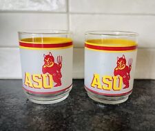 2- ASU Arizona State University Sun Devils MOBIL Oil Gas Frosted Bar Glass picture