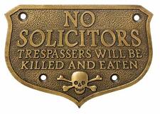 Pirate Skull No Solicitors SolId Brass Plaque With Antique Finish picture