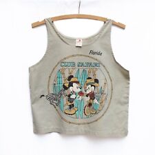 Vintage 90's Disney Tank Top Womens Medium Mickey Mouse Club Safari Gray Cropped picture