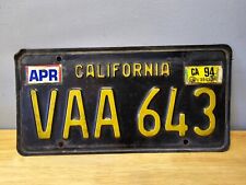 Vintage 1963 CALIFORNIA CA License Plate VAA643 Black & Yellow 1960's Car Plate picture