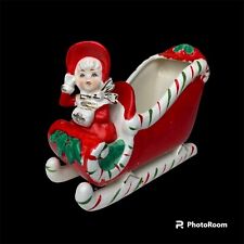 Vtg 1950s RELCO Girl in Sleigh Christmas Figurine Candy Dish Planter Muff Holly picture