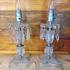 pair 2 vintage Hobnail Glass Hanging Crystal Prism Drop Boudoir Lamps Regency  picture