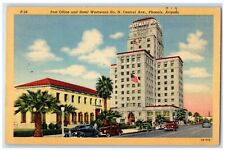 1951 Post Office Hotel Westward Ho Cars Phoenix AZ, Christmas Seal Tied Postcard picture