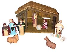 Vintage 12 Piece Ceramic Nativity Set 11 Figurines And Crèche ADORABLE picture