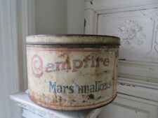 FABULOUS Old Vintage Advertising Tin Box CAMPFIRE MARSHMALLOWS White with Patina picture