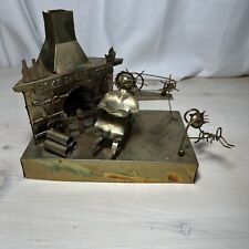 Vintage Metal Scene Fireplace Rocking Chair Music Box Spinning Cat 8x5x7”T picture