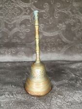 Vintage Antique Hand Etched Design Solid Brass Bell with Dinger  picture