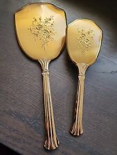 Vintage Matson Mirror Ormolu and Brush Flowers 24K Gold Plated Filigree Set picture