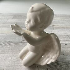 “Angel With Offering” White Ceramic Angel Figurine Cherub picture
