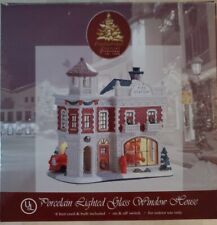 Lemax ENCHANTED FOREST FIRE STATION Lighted Glass Window House 2006 picture